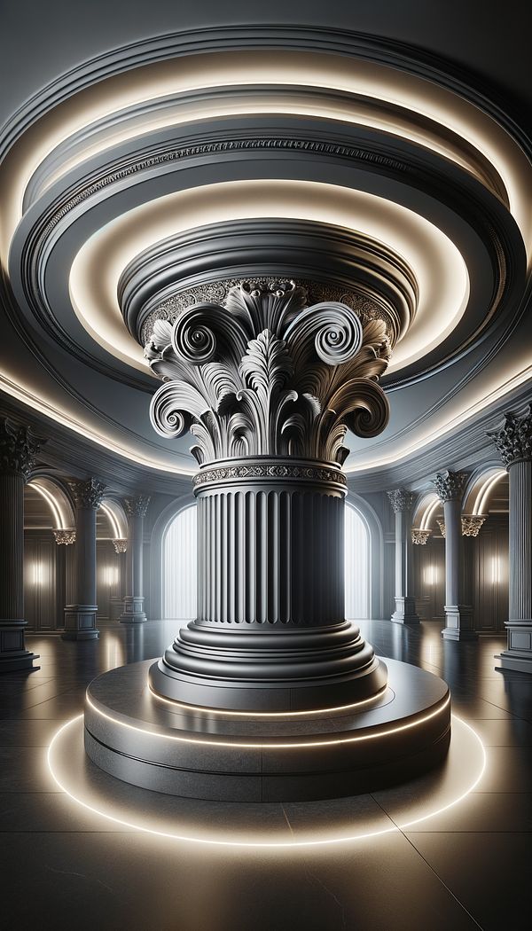 A beautifully detailed capital atop a column within an elegantly designed interior space, showcasing its intricate design and how it complements the surrounding aesthetics.