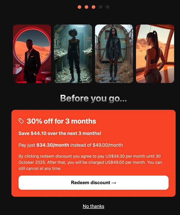 The image displays a promotional retention coupon offering a discount for a subscription service.