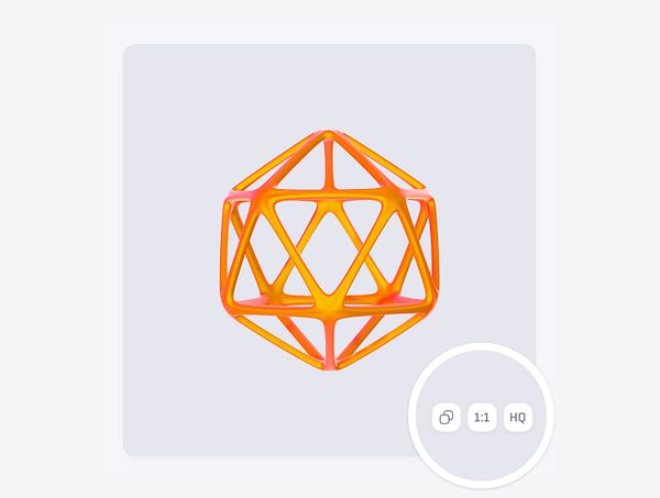 A vibrant 3D geometric shape is displayed against a light gray background.