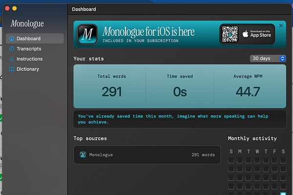 Mobile app screen showcasing a detailed onboarding interface for a dictation app with UI elements and text.