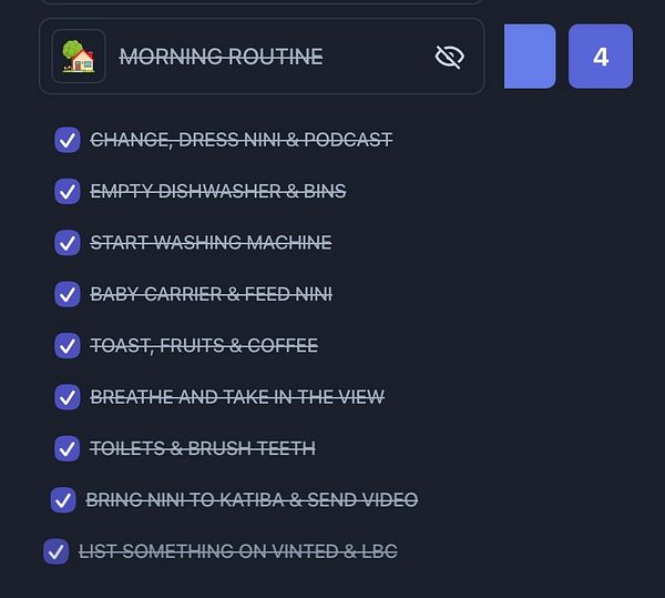 A digital checklist for a morning routine with various tasks.