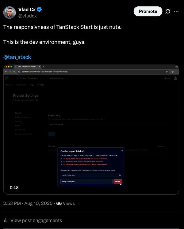 A screenshot of a development environment interface showcasing project settings and a deletion confirmation dialog.