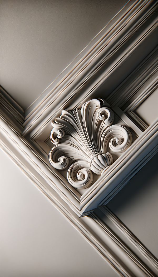 An elegant, detailed crown moulding featuring a prominent cyma curve as part of its design, installed along the junction of a room's wall and ceiling.