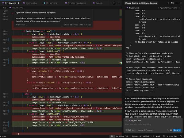 The image displays a code snippet from a development environment focused on modifying throttle control in a flight simulation.