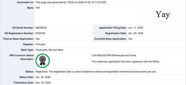 Brand guidelines for the Yay® logo showcasing various logo colors, backgrounds, and lockups.