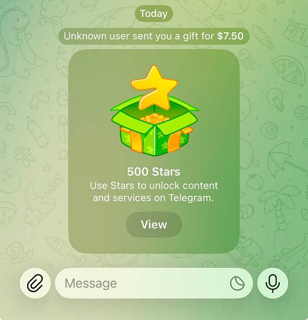 Screenshot of a Telegram chat featuring a user's request for 500 Telegram stars and multiple responses.