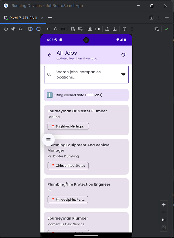 The image displays a job listing interface from a job search application with filtering options.