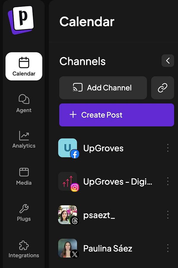 A graphic showcasing the integration of popular social media platforms Instagram, Facebook, Threads, and X with the Postiz platform.