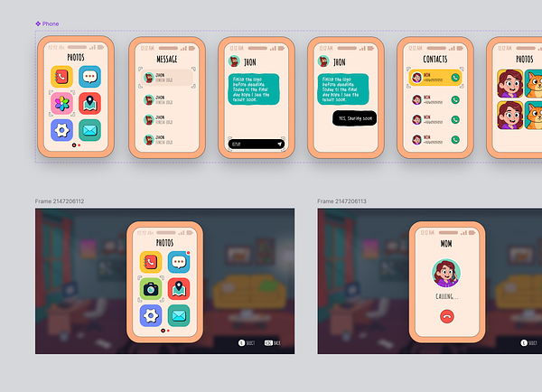 User interface design for a game inventory system showing a grid layout with item icons, tabs, and buttons.
