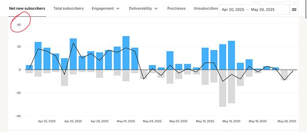 The image displays a graph tracking net new subscribers over a specified date range.
