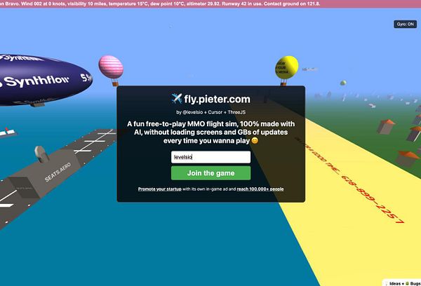 The image displays a colorful 3D flight simulation interface with a modal login screen.