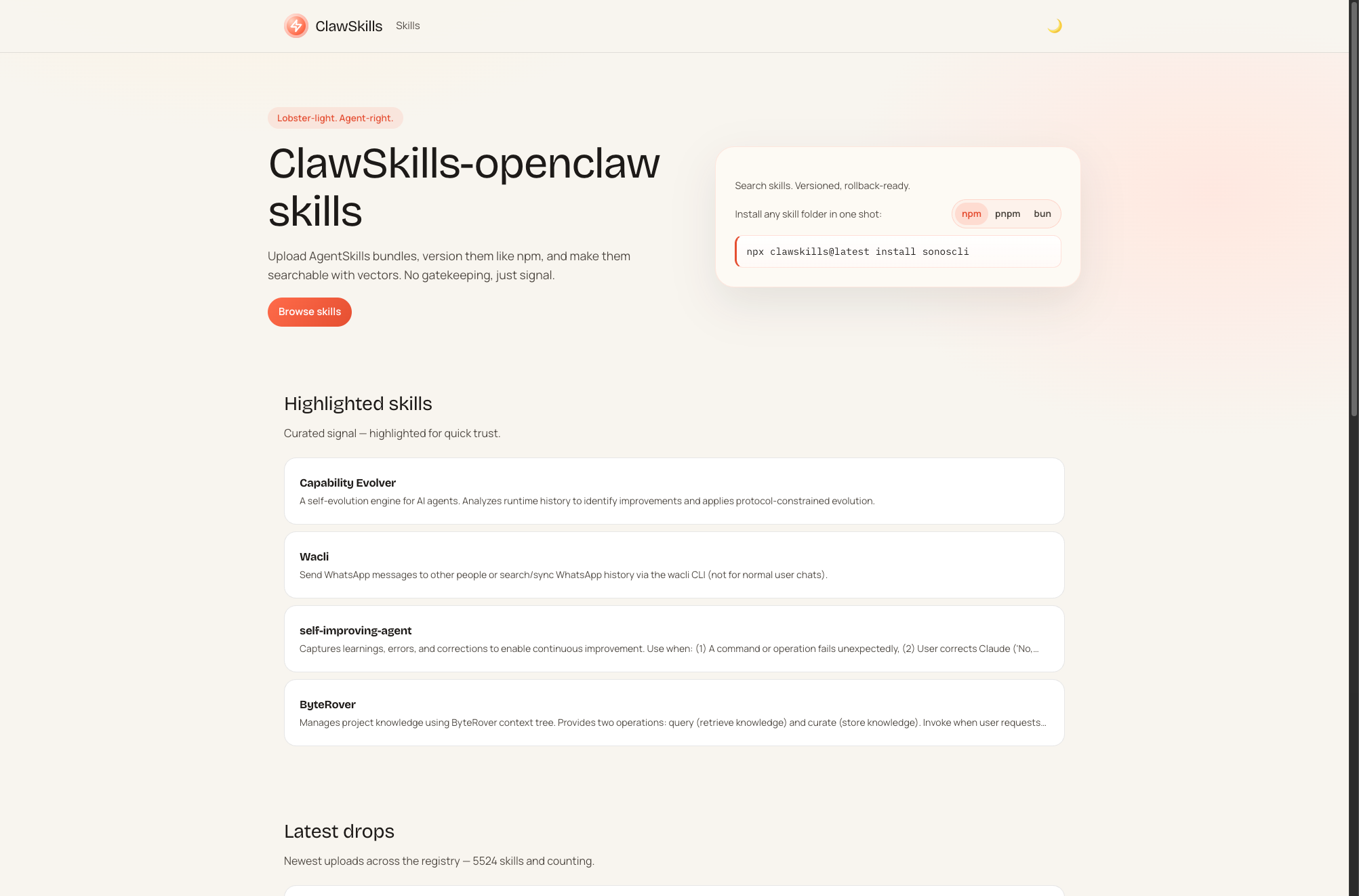 ClawSkills: Publish and discover versioned agent skills | BetaList