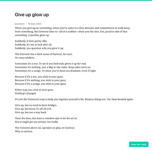 A motivational quote 'Give up glow up' set against an artistic backdrop of a cloudy green-tinted sky with silhouetted trees at sunset.