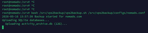 Konsole terminal window showing a Python script execution for setting up automatic backups using the rsync utility.