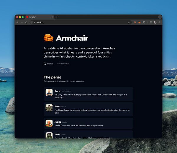 Logo design featuring the word 'Armchair' with a graphic element resembling a modernistic armchair.