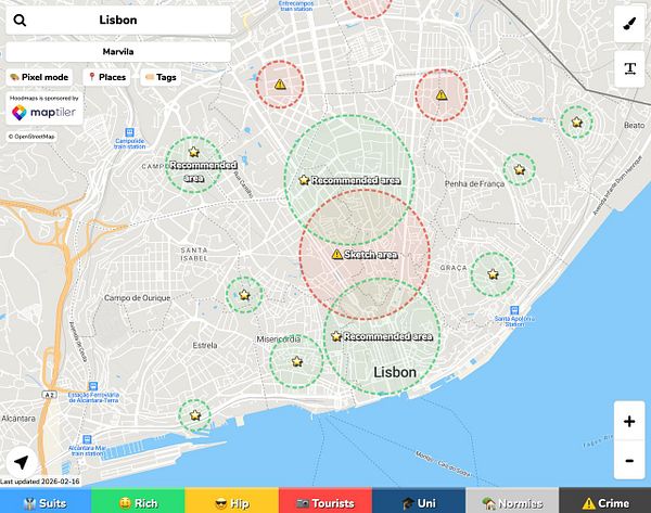 Map highlighting areas of San Francisco classified as good or bad for new clients with detailed annotations on neighborhood conditions.