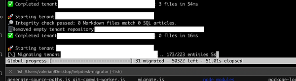 Screenshot of Crisp helpdesk platform showing a list of helpdesk articles and their migration statuses.