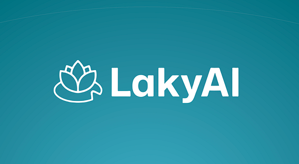 The image features the new logo for LakyAI, showcasing a stylized lotus flower and the brand name.