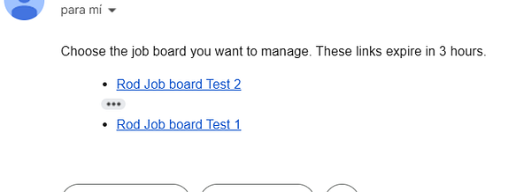 Email listing two job board links with instruction and expiration time.