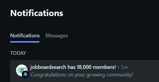 A notification from a subreddit celebrating reaching 18,000 members.