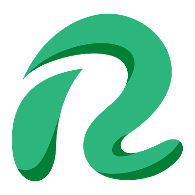 A stylized green logo featuring the letter 'R'.