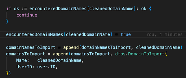 Code snippet addressing a bug related to domain name handling.