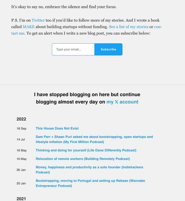 Screenshot of a blog post management page showing blog entries with missing posts under each entry.