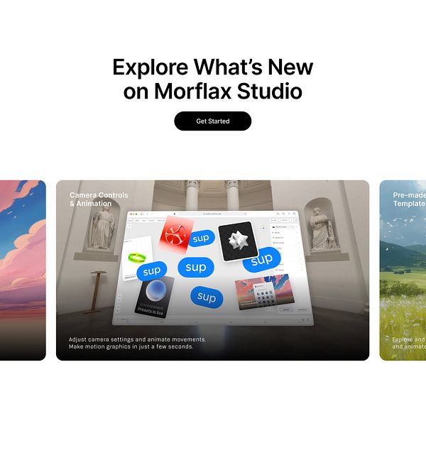 The image features a promotional landing page for Morflax Studio, highlighting new features and tools.