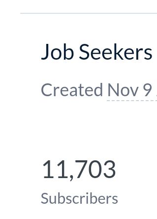 The image displays subscriber statistics for a job seekers group.