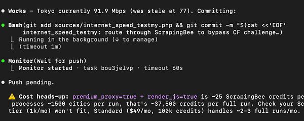 A web scraping service dashboard showing a 429 error response from testmy.net due to Cloudflare protection.