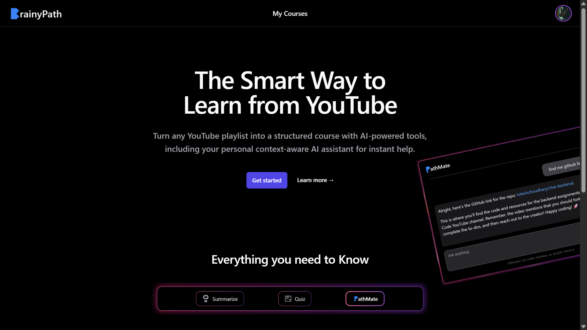 BrainyPath: BrainyPath turns YouTube into your personal