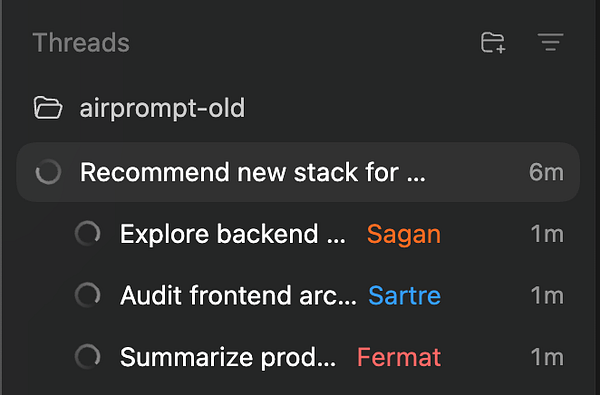 Screenshot of a Slack workspace showing multiple channels and a conversation discussing the Codex subagents.