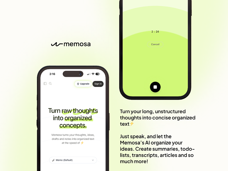 Memosa AI: Turn your audio notes, ideas, thoughts into | BetaList