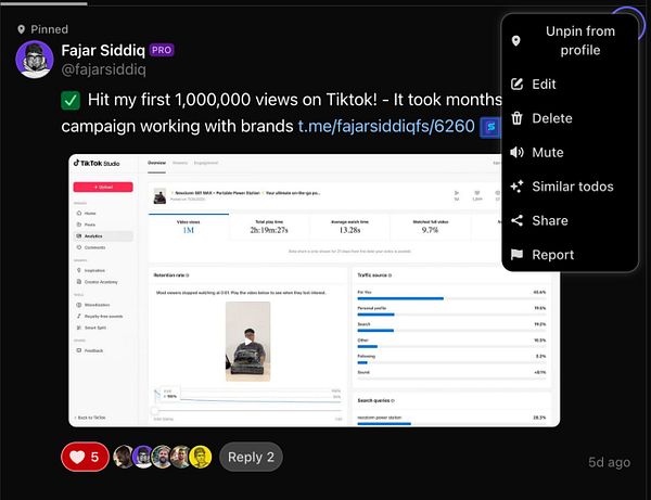 A digital profile card design titled 'Pinned Profiles' showcasing a user's profile information under the category 'Growth'.