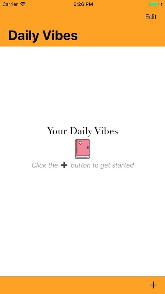 The image shows a mobile app interface with an empty state view for 'Daily Vibes'.