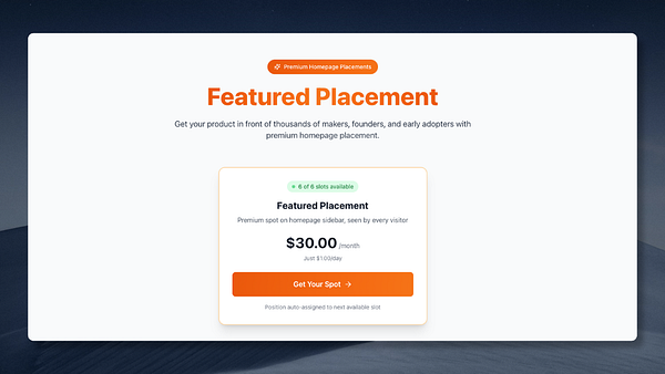 The image displays a promotional offer for a Featured Placement service on a website.