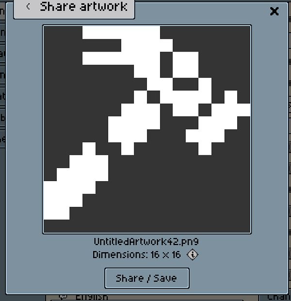A pixel art representation of a hammer displayed in a sharing interface.