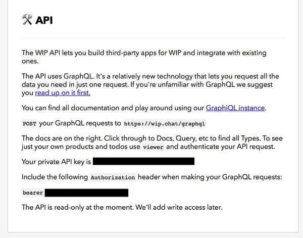 The image displays documentation for the WIP API, detailing its usage and integration instructions.