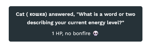 A digital interface displaying a conversation about energy levels at 2am.