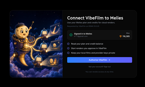 Screenshot of backend configuration settings for Vibefilm Cloud OAuth integration.