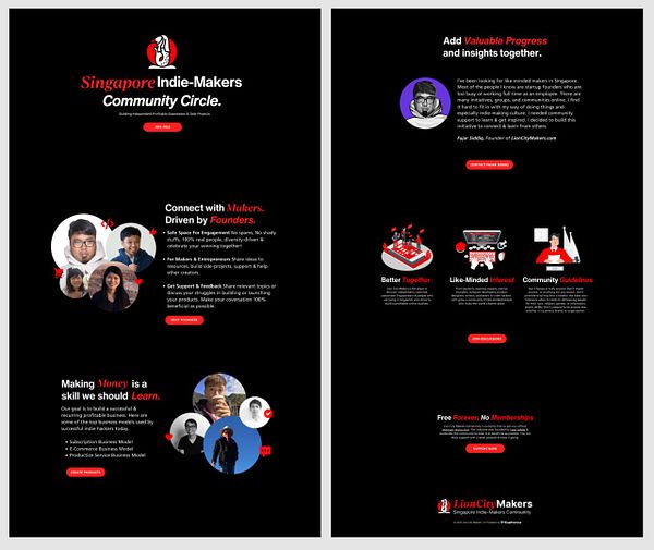 The image features a promotional webpage for the Singapore Indie-Makers Community Circle.