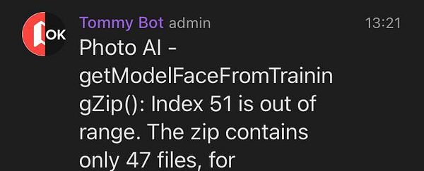 A screenshot of an error message related to a photo AI task.