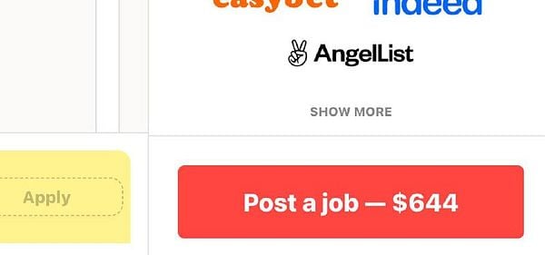 The image displays a job posting interface with a prominent button to post a job.