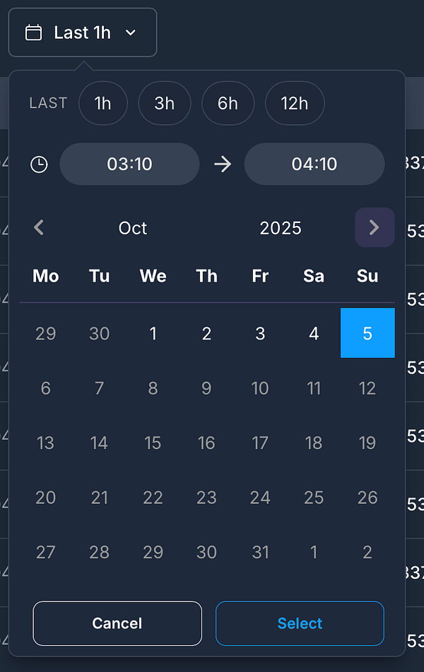A date picker interface displaying time and calendar options.