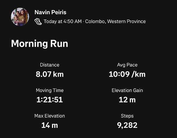 A fitness tracking summary of a morning run.