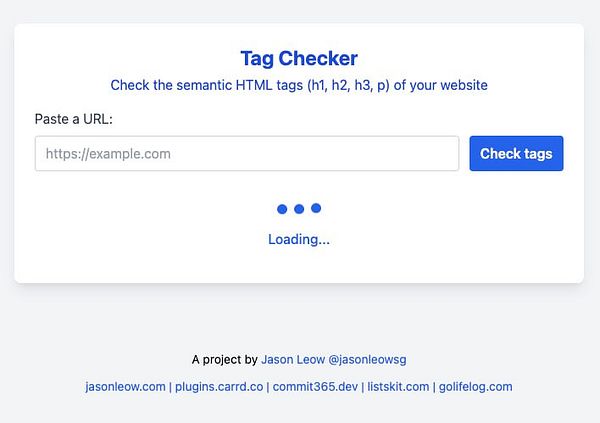 The image displays a web interface for a tool called Tag Checker.