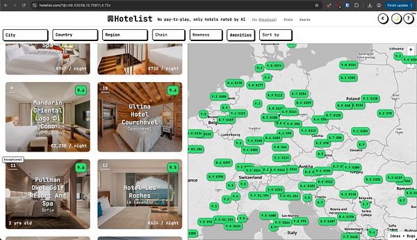 Screenshot of a web interface showing a dynamic map URL setup with various filtering options and a Google Map preview.