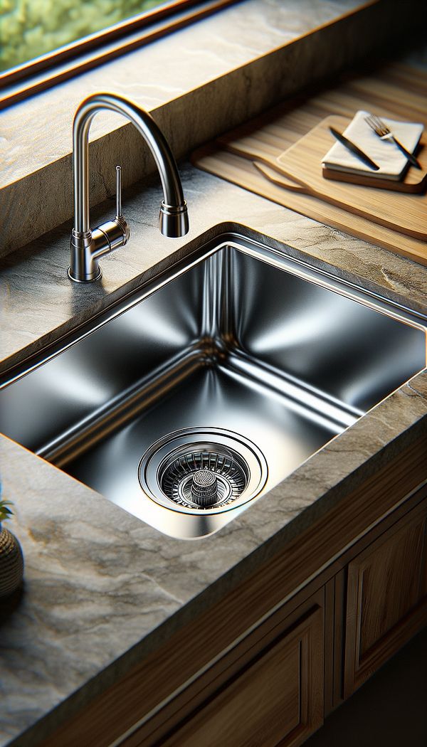 A close-up view of a stainless steel drop-in sink installed on a granite countertop, showcasing the rim sitting atop the surface and a faucet installed in the sink.