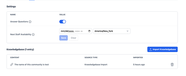 Screenshot of a task management interface showing a request to add 'next staff availability' suffix to Q&A answers.