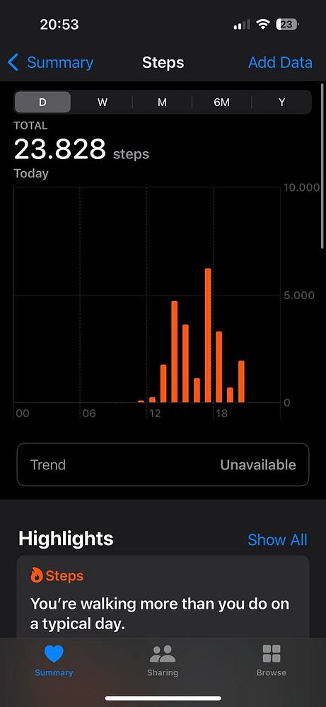 The image displays a step tracking interface showing a total of 23,828 steps taken today.
